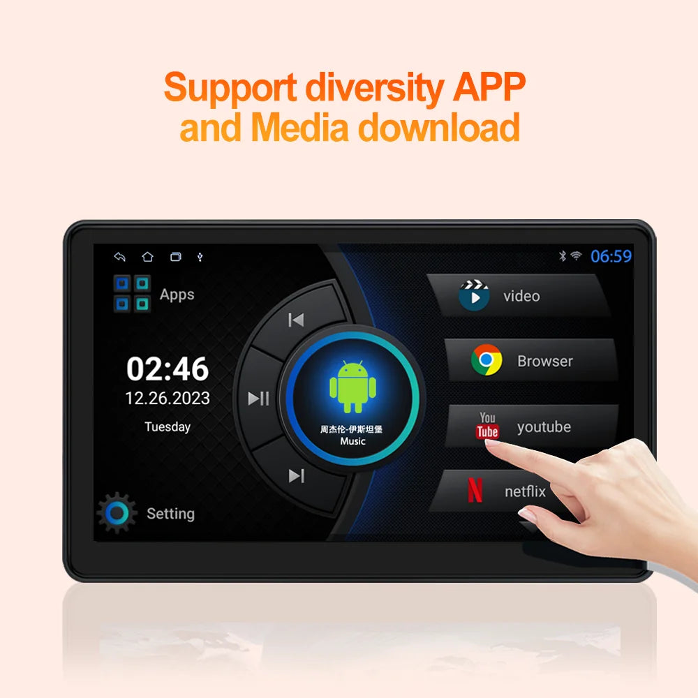 Incell 10.1" Android 13 Car Headrest Monitor Ultra-Thin Touch Screen for Rear Seat Multimedia Player Carplay Ambient Lights BT
