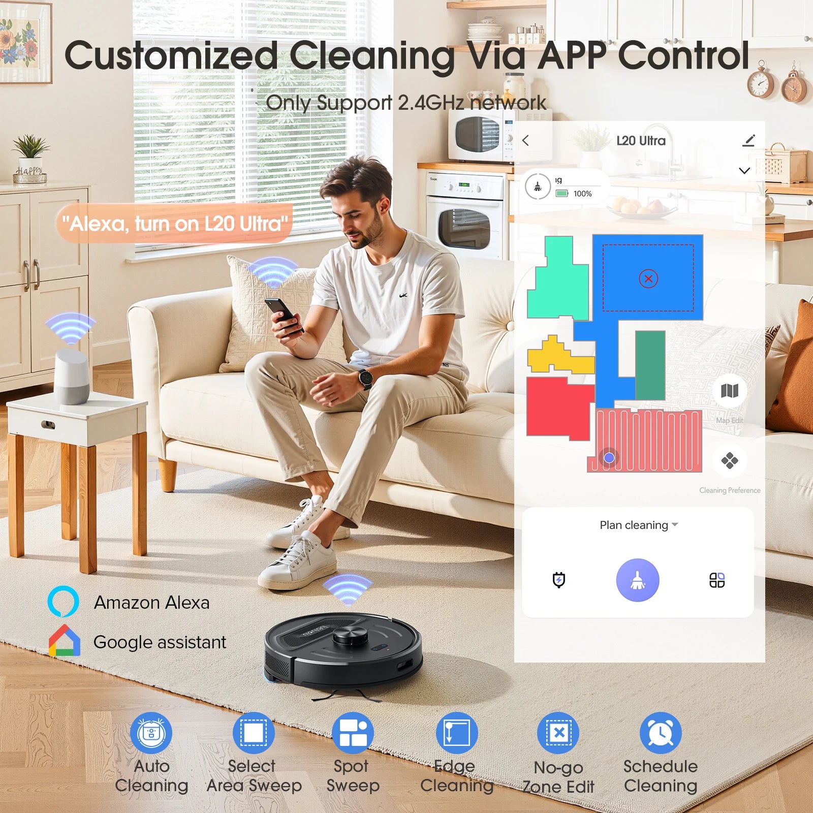 L20 Max Robot Vacuum Mop 60-Day Self-Emptying Lidar Navigation 5500Pa Suction Y-Mopping, App Control 120Min Run