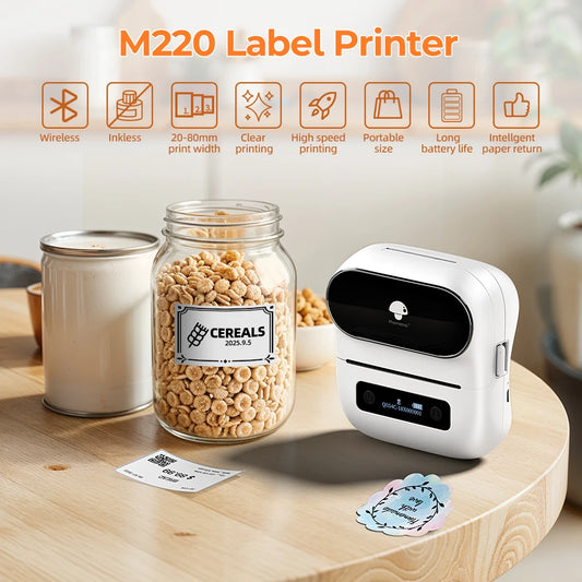 M220 Label Printer 75Mm Thermal Label Maker for Barcode Address Labeling Mailing File Folder Labels for Phone & PC
