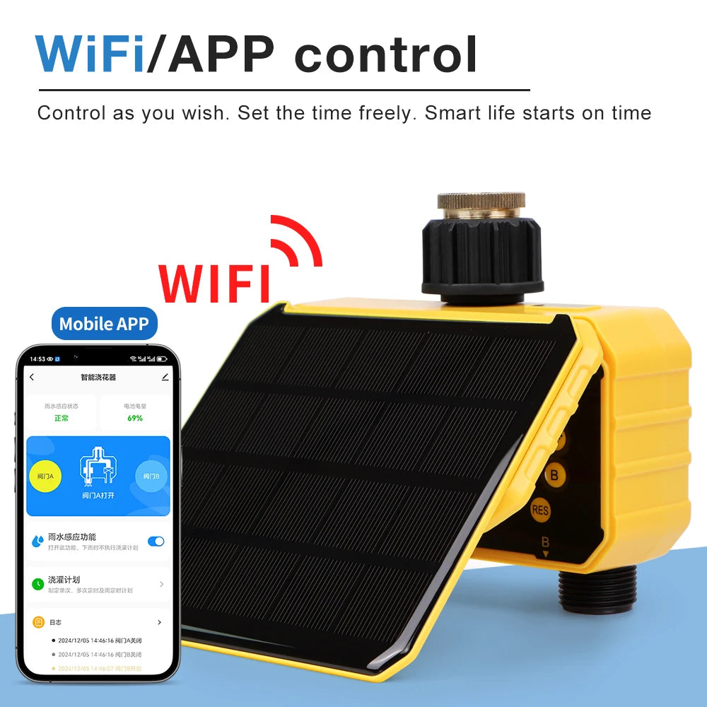 New 1/2 Outlets Solar Irrigation Timer Smart APP Control Automatic Irrigation System Outdoor Water Timer Garden Watering Tool ﻿