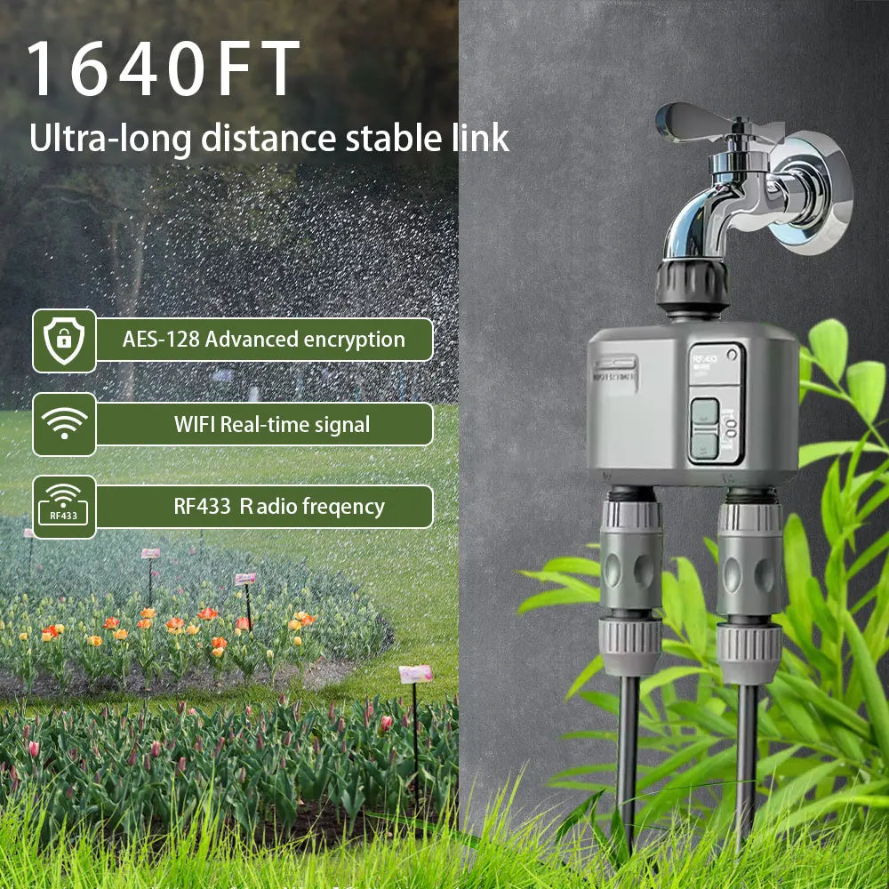 2025 Tuya Wifi+Rf433 Smart Garden Sprinkler Water Timer by 2 Way Rain Delay Filter Programmable Automatic Irrigation Controller