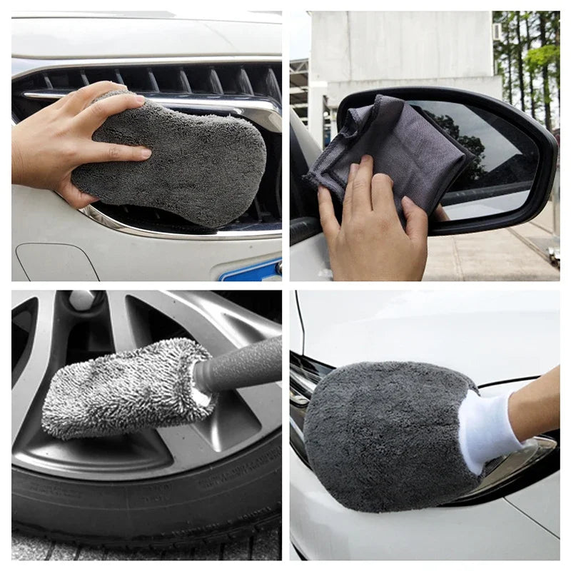 9Pcs Car Wash Cleaning Set Microfiber Towels Blush Sponge Wash Glove Polish Care Applicator Pads Auto Detailing Washing Tools