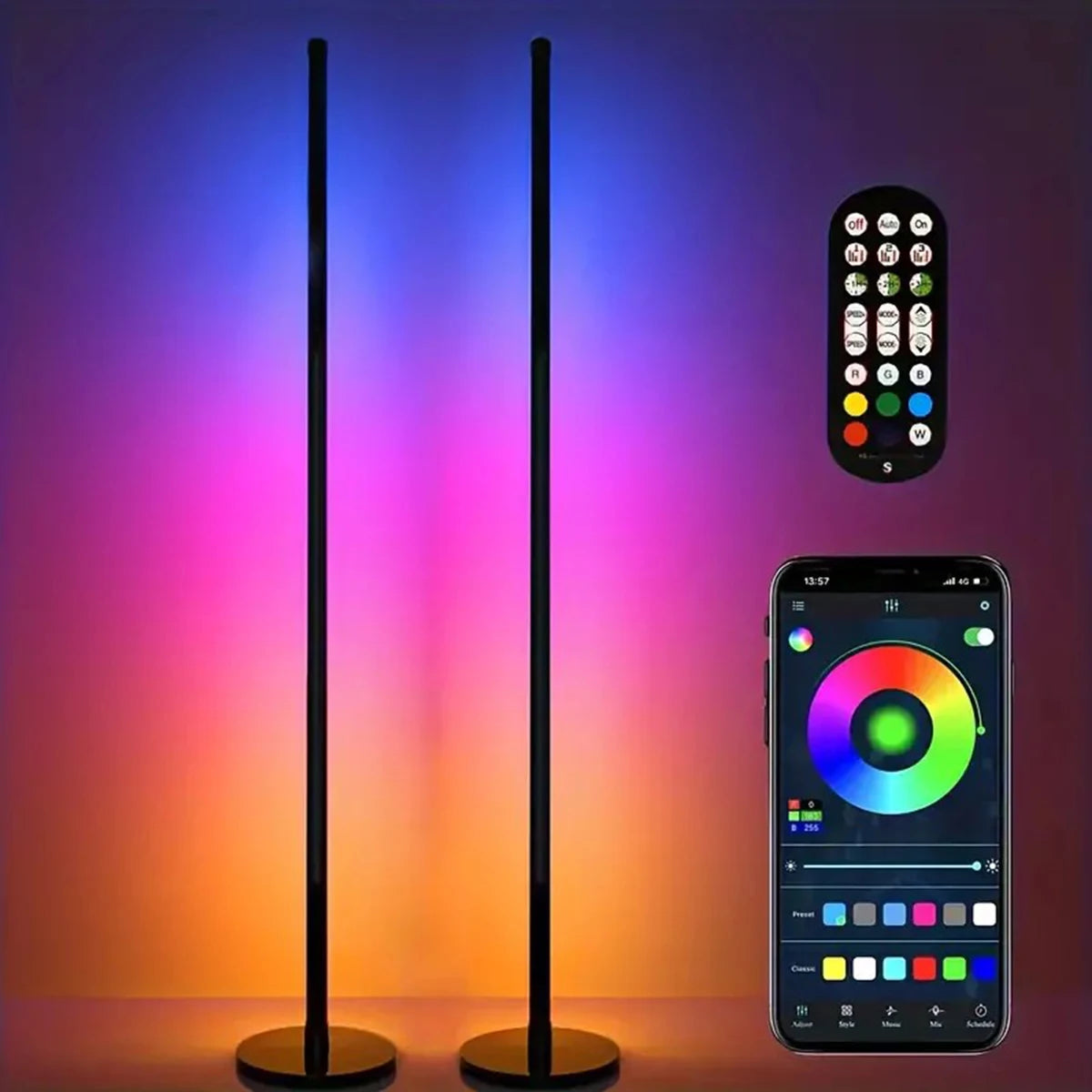 EISSLOLY 2PCS Intelligent RGB Floor Lamp APP Control Music Synchronized Corner Lighting Room Decoration Standing Lights