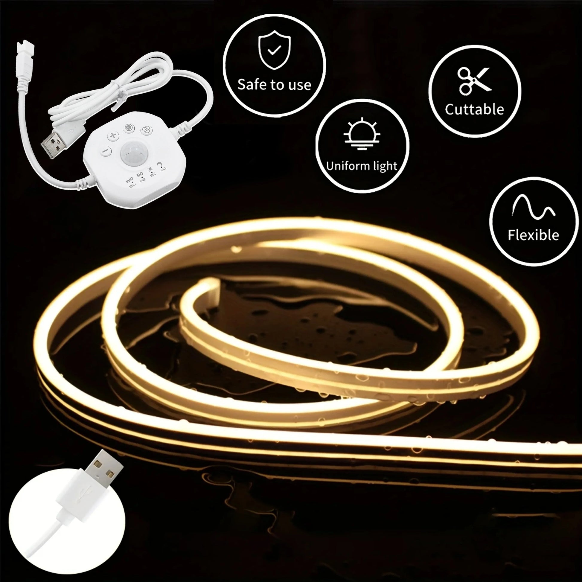 Motion Sensor Stair Neon Strip Lights with Chase Effect, USB Motion Activated Closet Light, 5V Neon LED Strip for Home Bedroom
