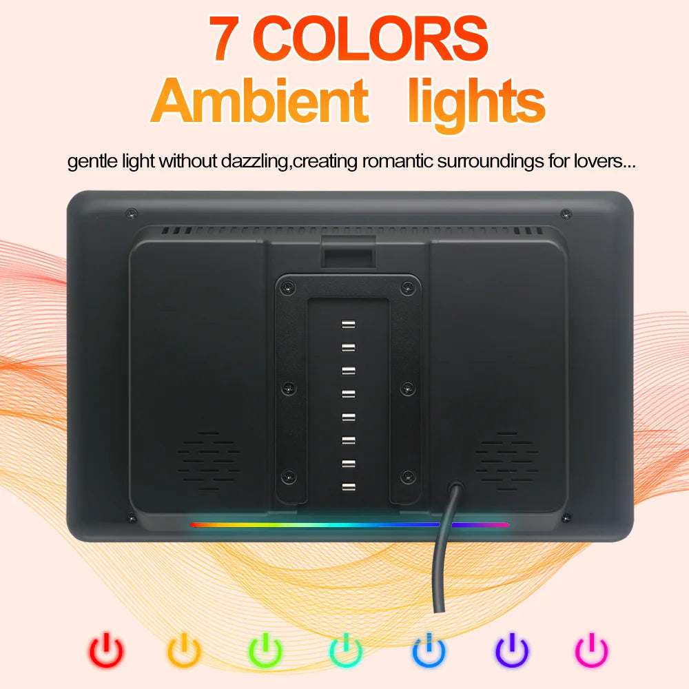 Incell 10.1" Android 13 Car Headrest Monitor Ultra-Thin Touch Screen for Rear Seat Multimedia Player Carplay Ambient Lights BT