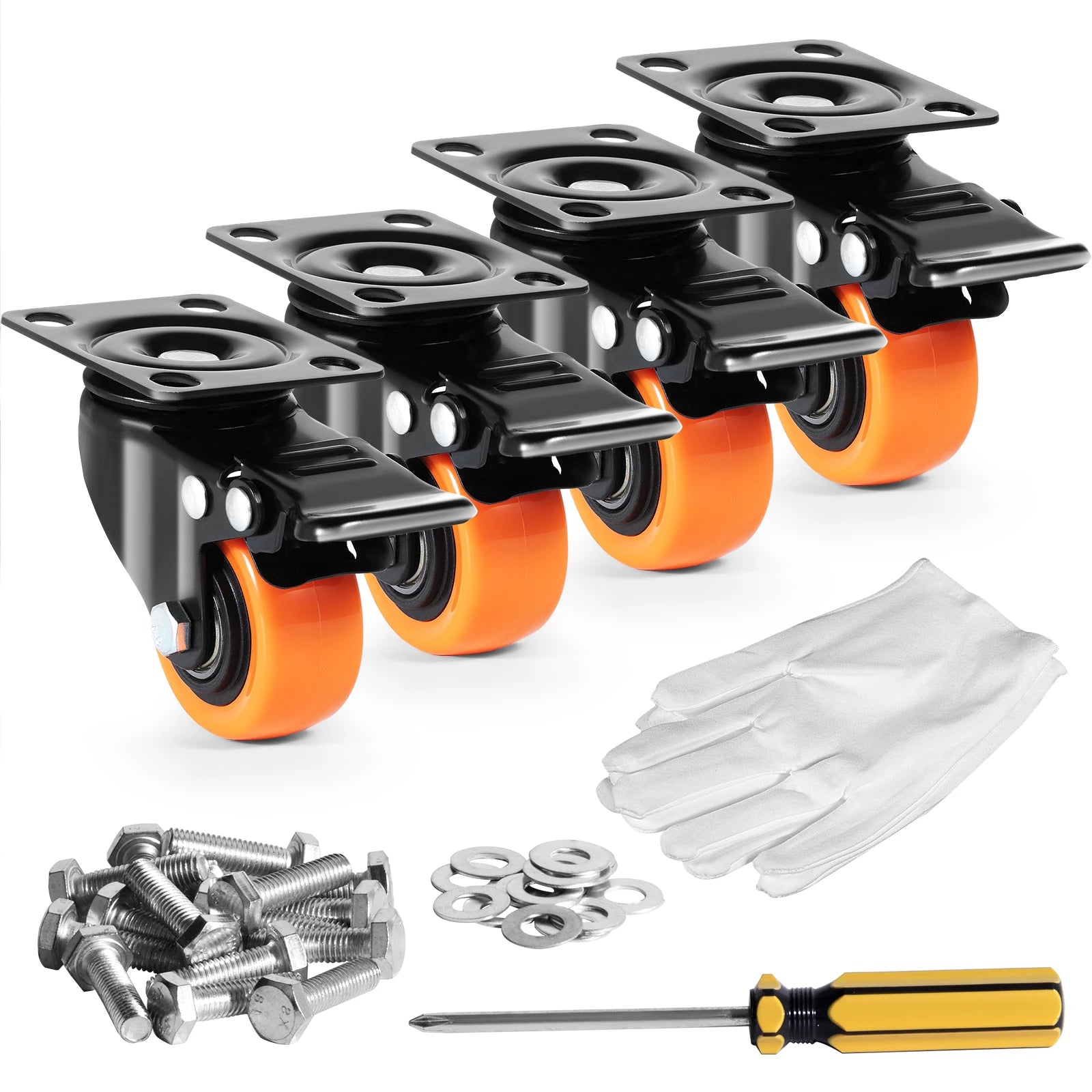 Succebuy 2/3/4/5/6-Inch Swivel Plate Casters Set of 4 with Security Dual Locking PVC Caster Wheels for Cart Furniture Workbench
