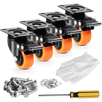 Succebuy 2/3/4/5/6-Inch Swivel Plate Casters Set of 4 with Security Dual Locking PVC Caster Wheels for Cart Furniture Workbench