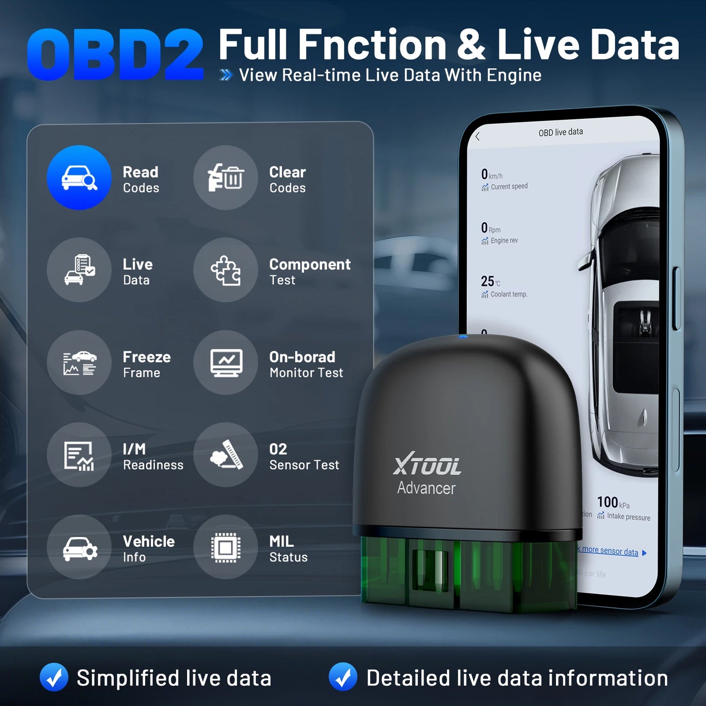 Advancer AD20PRO OBD2 Bluetooth Scanner Full System Car Diagnostic Tool Obd2 Scanner Oil Reset & Battery Tests Code Reader