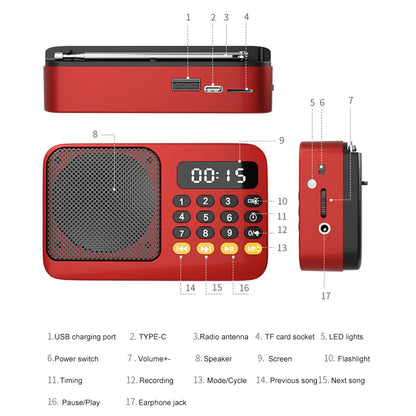 Portable Radio Music Player Handheld Rechargeable Digital FM USB TF MP3 Player Speaker Devices Supplies with LED Display Radio ﻿
