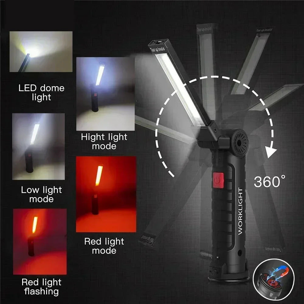 Multifunctional Folding Work Light Portable Camping Light USB Rechargeable Flashlight with Built-In Battery Magnetic Lamp