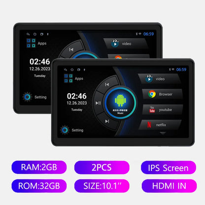 Incell 10.1" Android 13 Car Headrest Monitor Ultra-Thin Touch Screen for Rear Seat Multimedia Player Carplay Ambient Lights BT