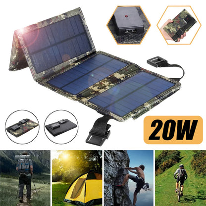 20W Foldable Solar Panel 5V USB Solar Cell Portable Waterproof Solar Panel Mobile Phone Battery Charger Outdoor Phone Power Bank