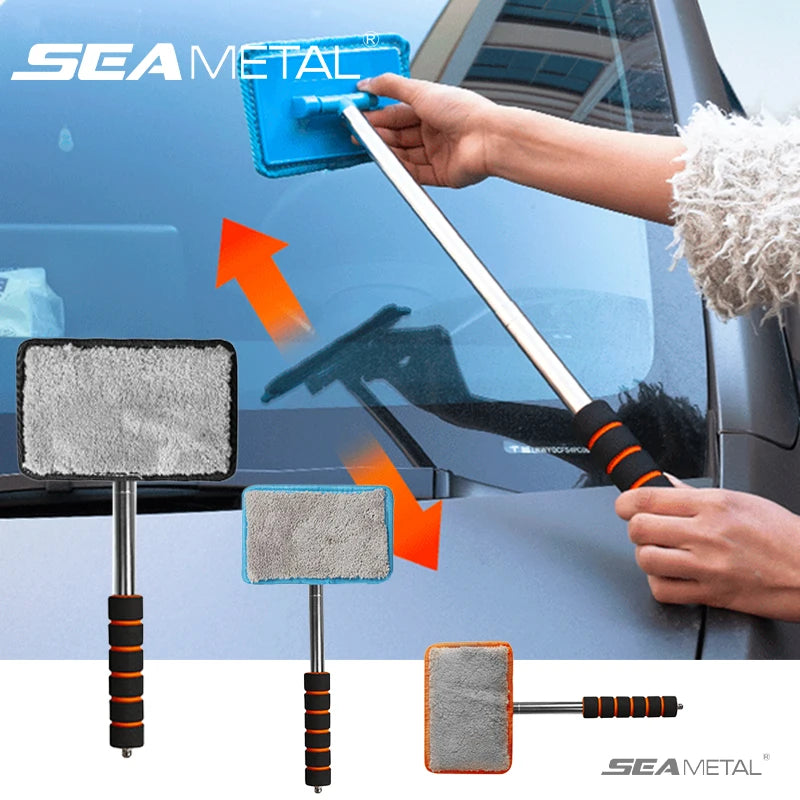 Car Windshield Glass Cleaner Microfiber Car Window Cleaning Brush Extendable Handle Interior Exterior Car Wash Tools