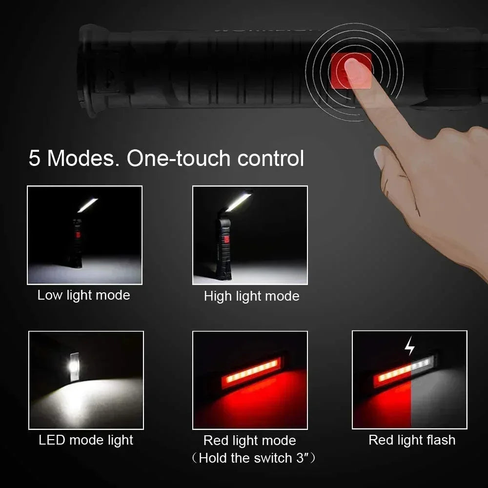 Multifunctional Folding Work Light Portable Camping Light USB Rechargeable Flashlight with Built-In Battery Magnetic Lamp