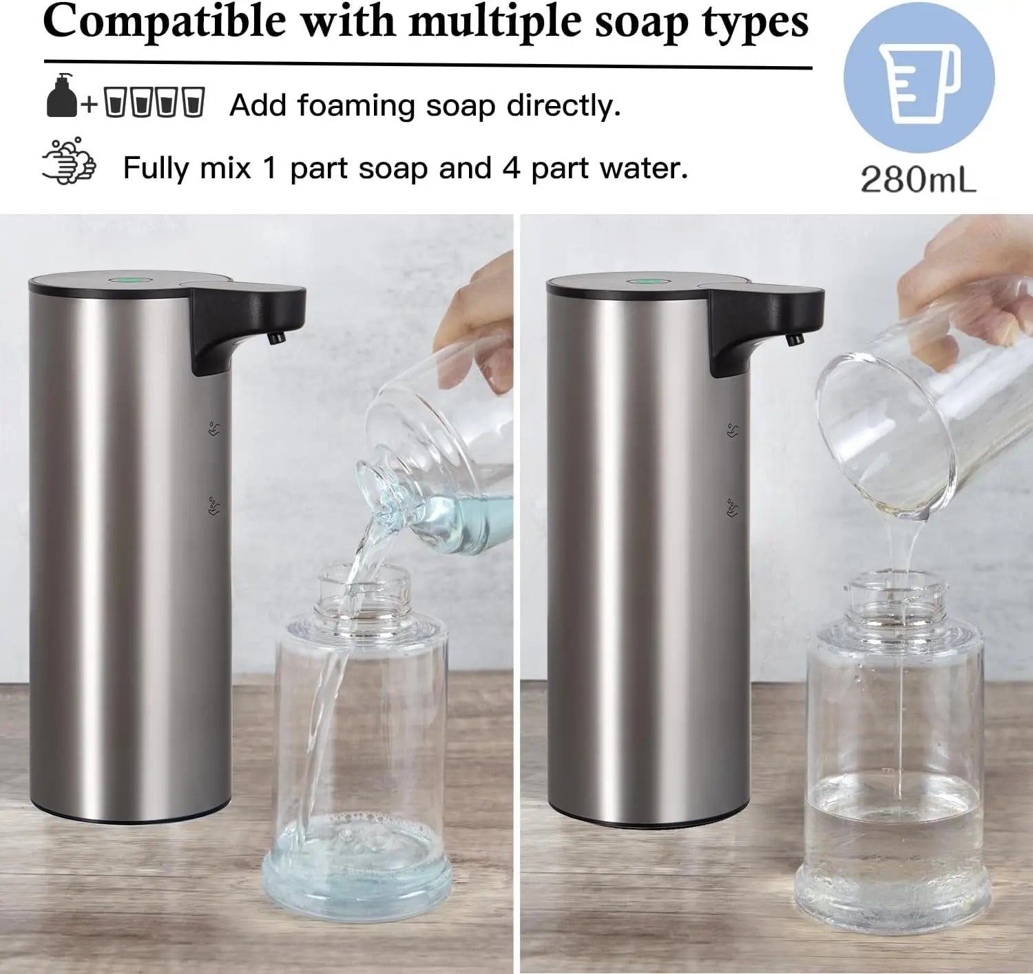Automatic Foaming Soap Metal Dispenser Rechargeable Touchless Foam Hand Soap Dispenser Water-Resistant for Bathroom