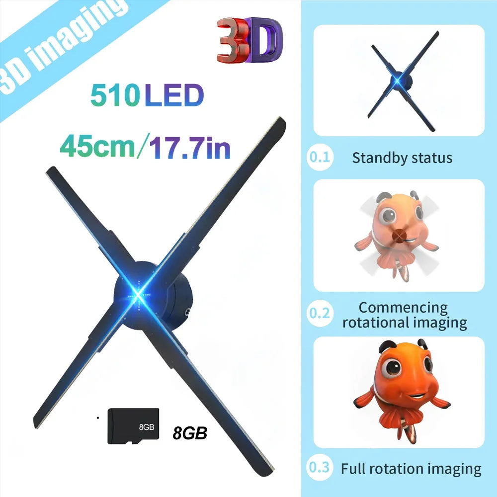 Advertising 3D Holographic Fan Screen Stereoscopic Display Suspended Project Lamp 42Cm Suspended Imaging Advert Machine