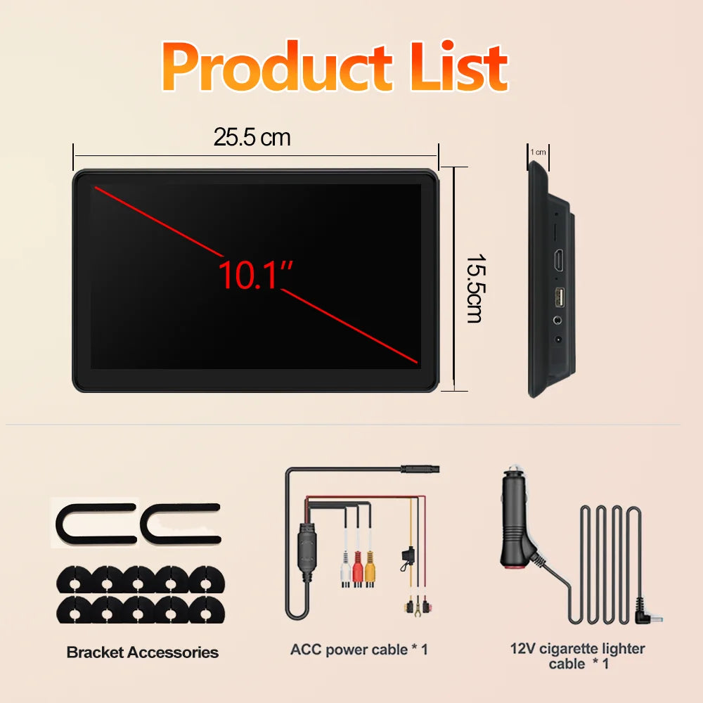 Incell 10.1" Android 13 Car Headrest Monitor Ultra-Thin Touch Screen for Rear Seat Multimedia Player Carplay Ambient Lights BT