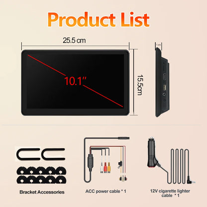 Incell 10.1" Android 13 Car Headrest Monitor Ultra-Thin Touch Screen for Rear Seat Multimedia Player Carplay Ambient Lights BT