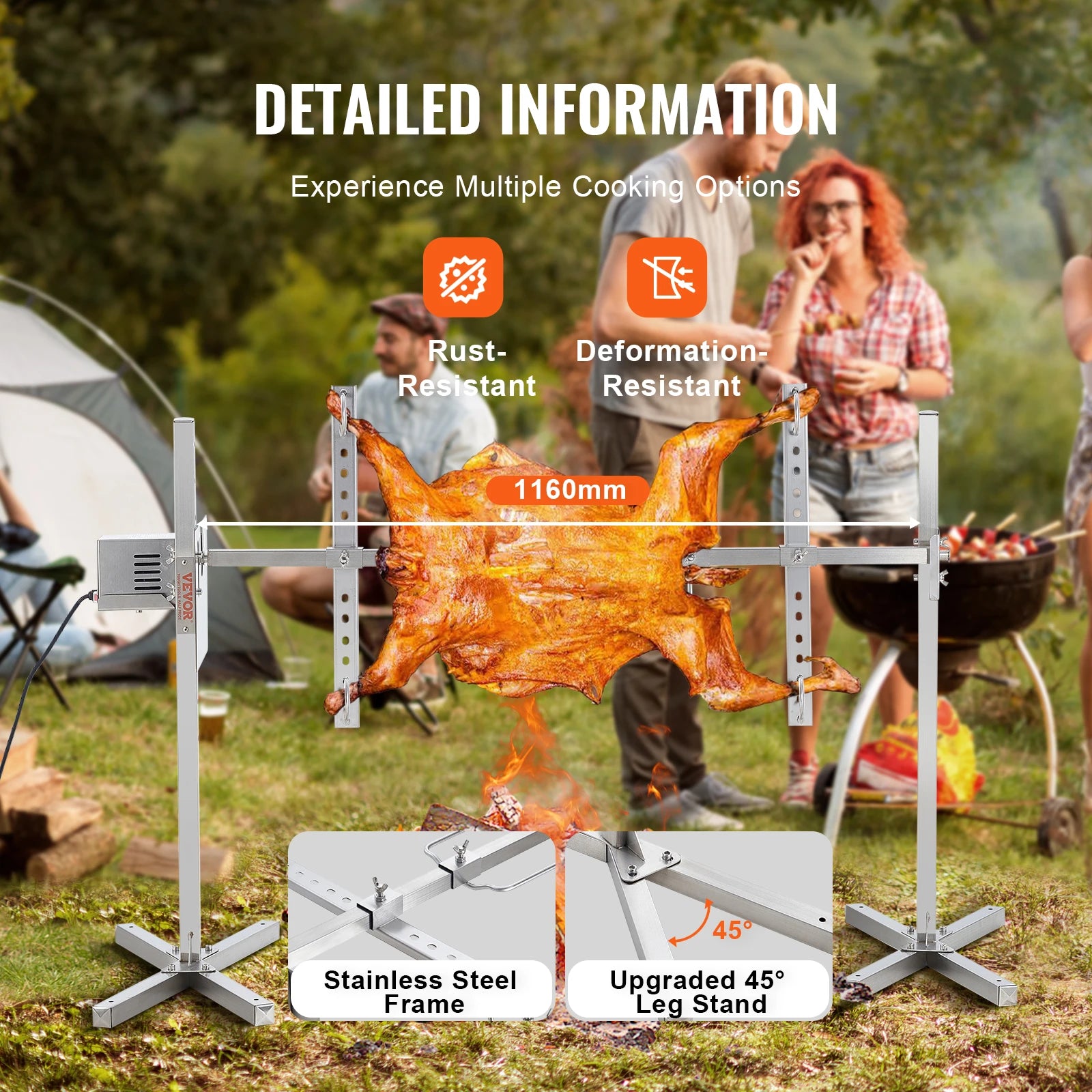 Succebuy Electric BBQ Rotisserie Grill Kit Automatic 42Wmotor Height Adjustable Universal Roaster Stand Spit Rod Withheat Shield