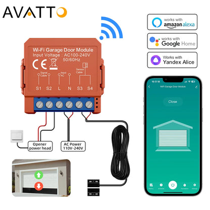 Tuya Wifi Garage Door Opener Smart App Remote Voice Control Gate Door Switch Module Works with Alexa Google Home Alice