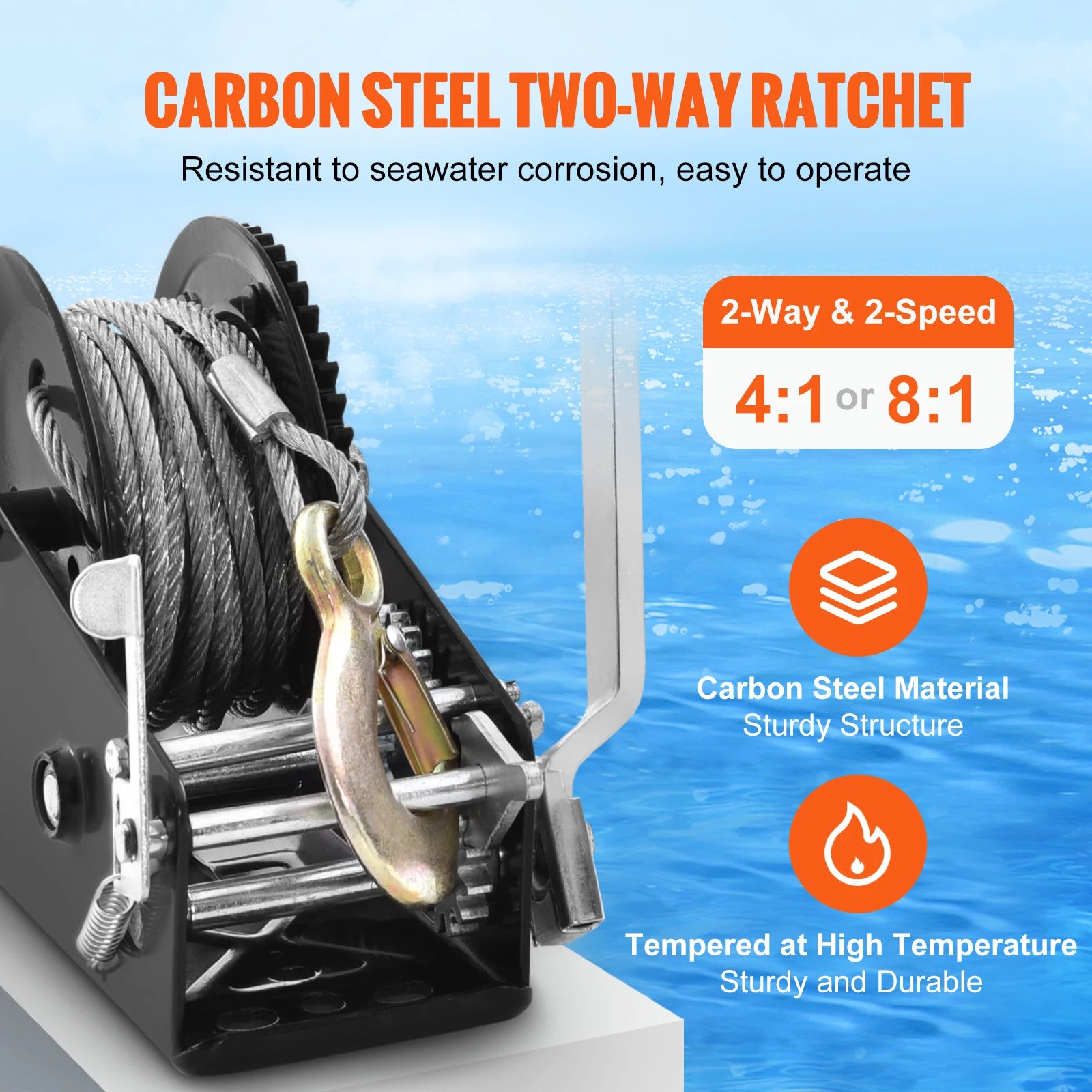 Succebuy Hand Winch Heavy Duty Rope Crank with 33 Ft Steel Wire Cable and Two-Way Ratchet for Trailer Boat or ATV Towing