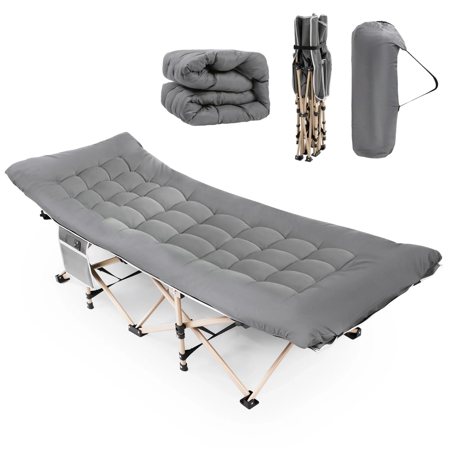 Folding Camping Beds for Adults, Heavy Duty Sturdy Camp Bed with Thick and Soft Mattress, Stronge Thicker Tubes Sleeping Bed