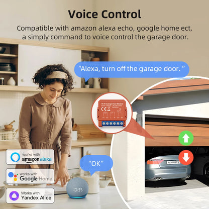 Tuya Wifi Garage Door Opener Smart App Remote Voice Control Gate Door Switch Module Works with Alexa Google Home Alice