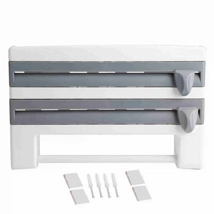 Cling Film Paper Towel Holder Kitchen Cling Film Holder Ergonomic Design High Sharpness Blade ABS Wall Mounted for Apartment