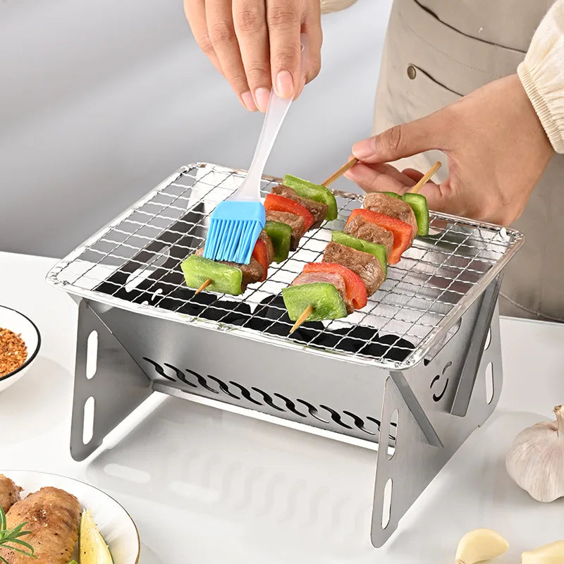 Outdoor Folding Barbecue Stove Stainless Steel Convenient Card Type Firewood Stove Mini Barbecue Rack Household Stove