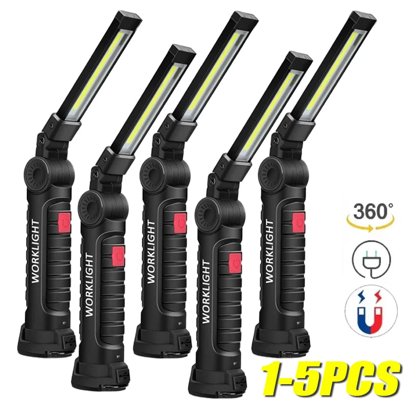 Multifunctional Folding Work Light Portable Camping Light USB Rechargeable Flashlight with Built-In Battery Magnetic Lamp