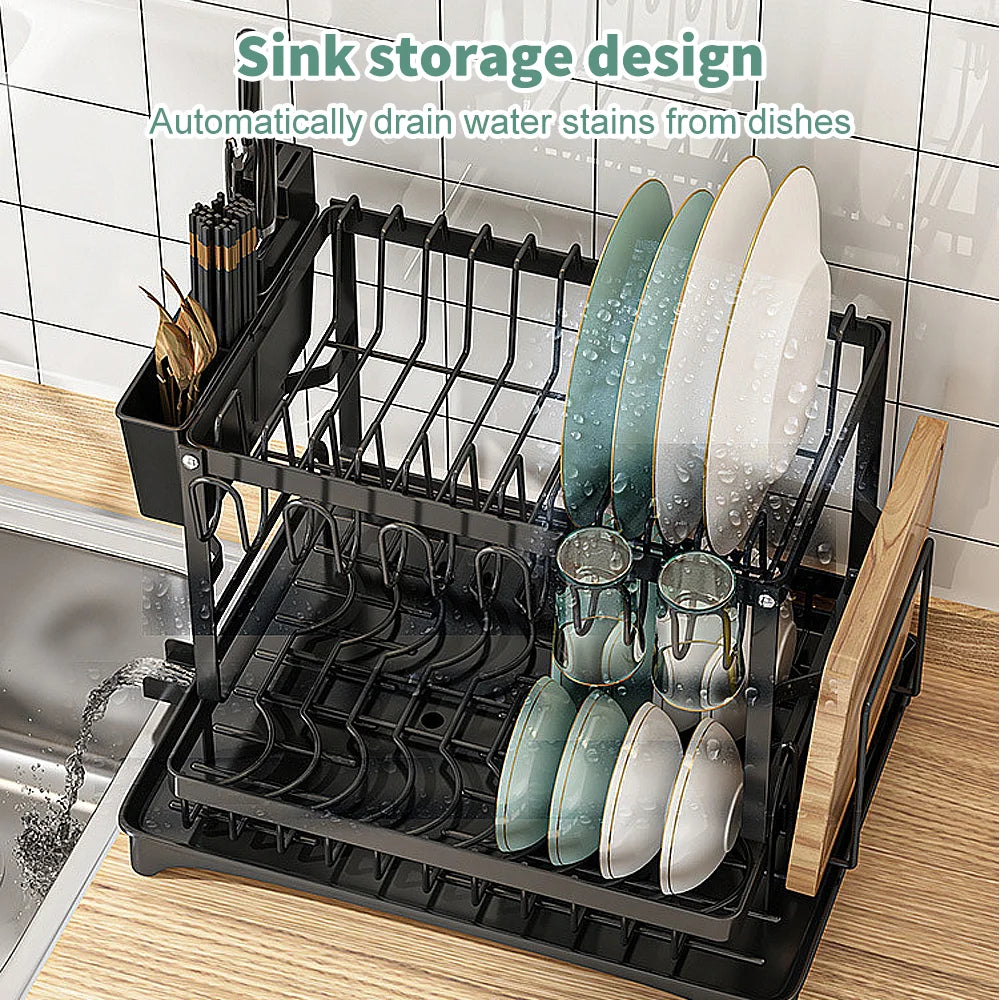 Drainer Rack Kitchen Sink Kitchen Adjustable Plates Organizer Dish Bowl Drainer Storage Rack Cutlery Storage Holder