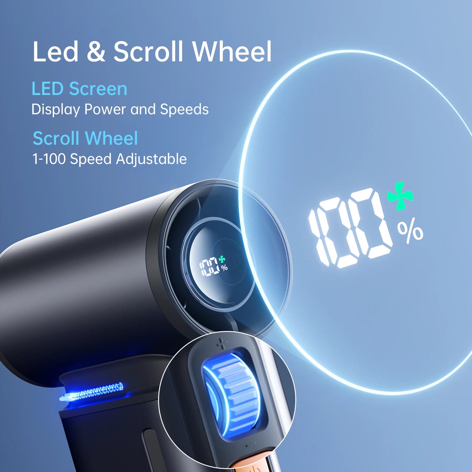 Portable Turbo Handheld Fan, 100 Winds Speeds Adjustable, 9000 Mah Rechargeable Battery, LED Display, Outdoor Camping