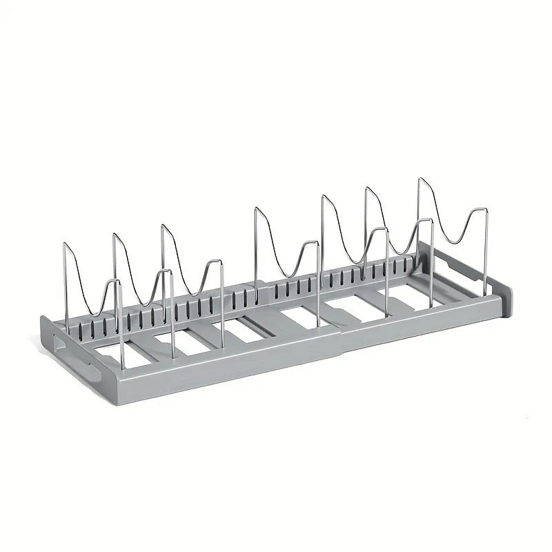 Expandable Kitchen Cabinet Pot Organizer Rack, Adjustable Divider, Multi-Purpose Pots and Pans Storage Solution