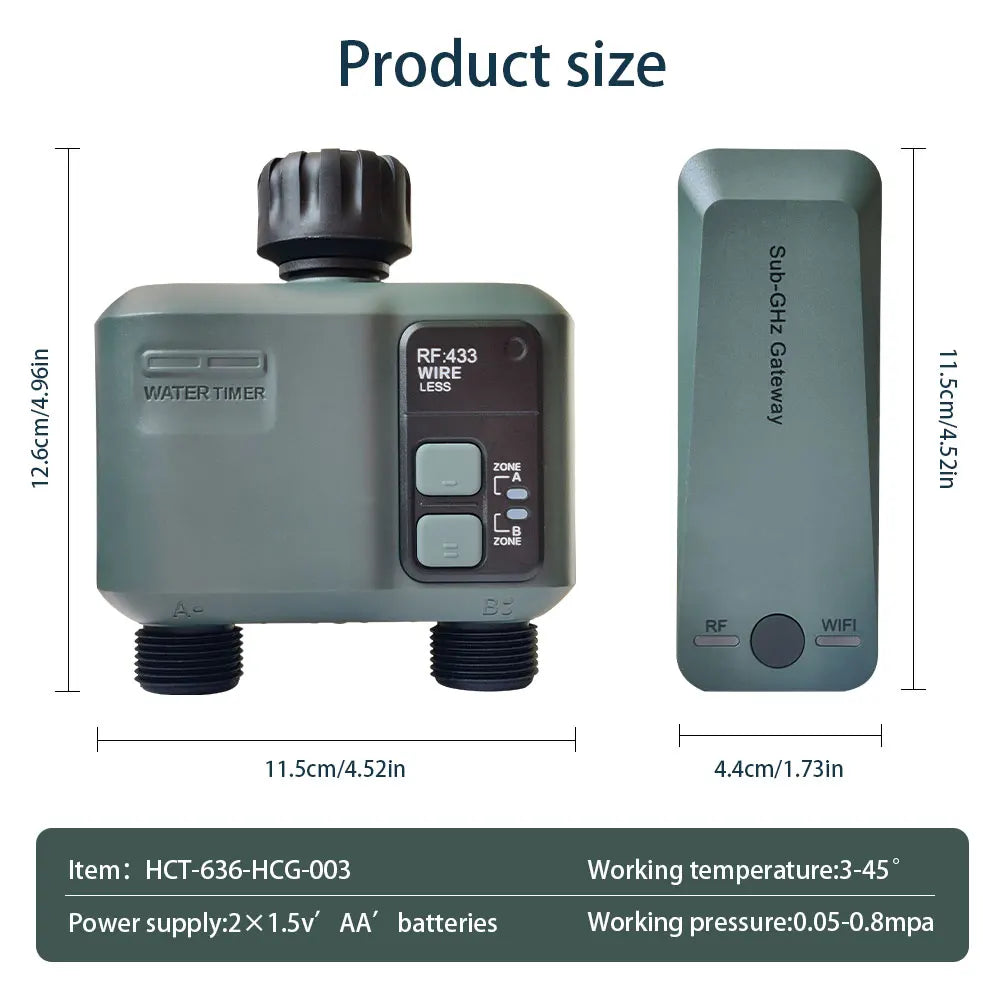 2025 Tuya Wifi+Rf433 Smart Garden Sprinkler Water Timer by 2 Way Rain Delay Filter Programmable Automatic Irrigation Controller
