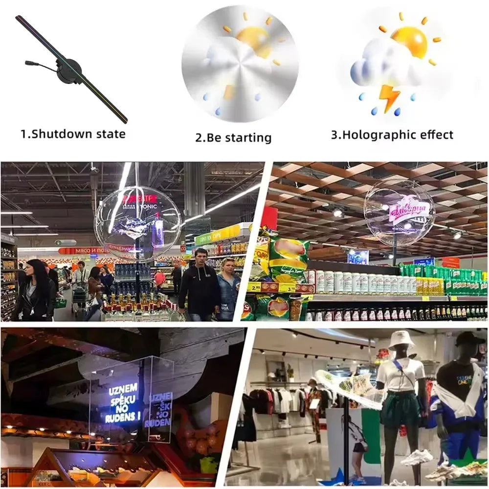 Advertising 3D Holographic Fan Screen Stereoscopic Display Suspended Project Lamp 42Cm Suspended Imaging Advert Machine