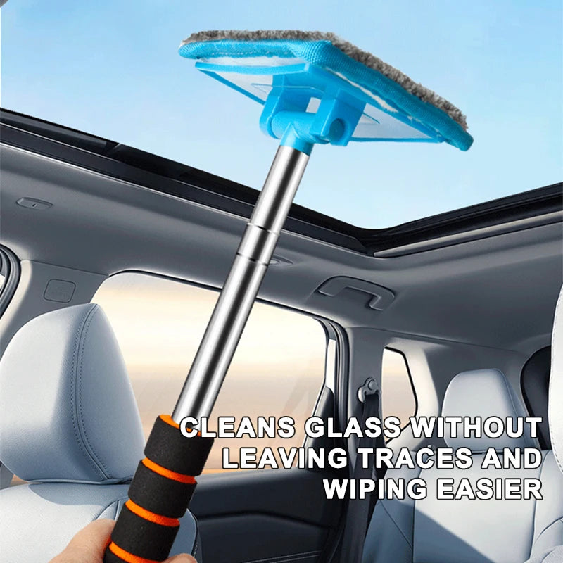 Car Windshield Glass Cleaner Microfiber Car Window Cleaning Brush Extendable Handle Interior Exterior Car Wash Tools