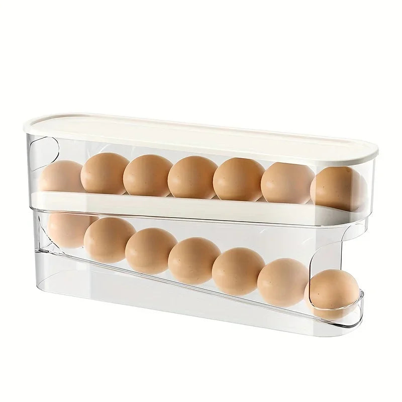 Double Layer Rolling Egg Dispenser Refrigerator Egg Storage Box Automatic Scrolling Egg Holder Household Kitchen Organizer