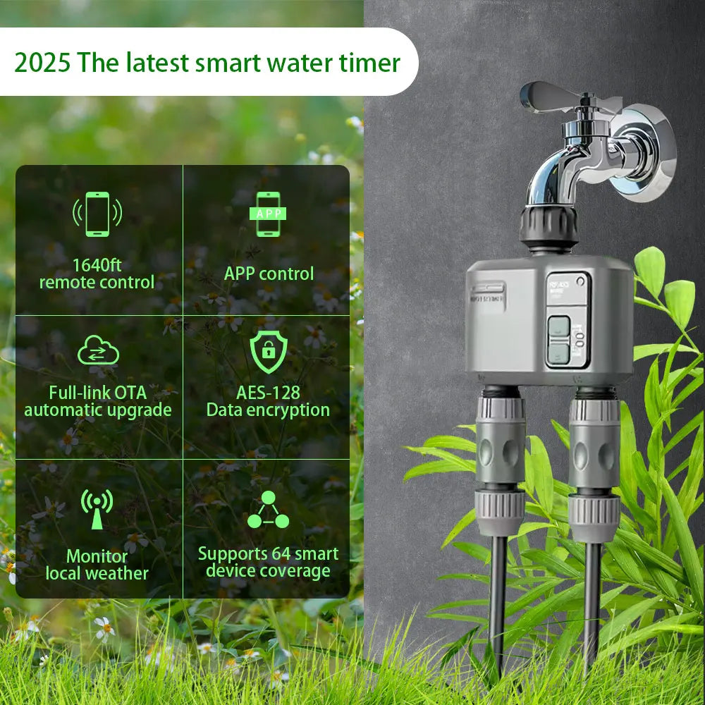 2025 Tuya Wifi+Rf433 Smart Garden Sprinkler Water Timer by 2 Way Rain Delay Filter Programmable Automatic Irrigation Controller