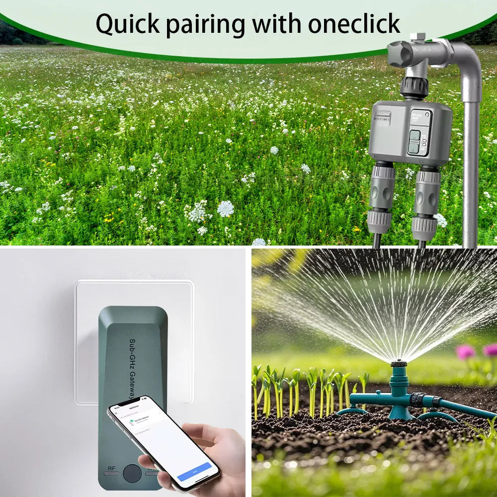 2025 Tuya Wifi+Rf433 Smart Garden Sprinkler Water Timer by 2 Way Rain Delay Filter Programmable Automatic Irrigation Controller