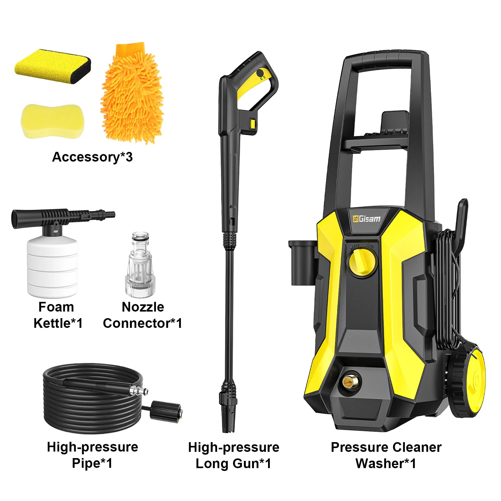 Gisam 180Bar 2200W Electric High Pressure Washer Car Washer Gun Garden Washing Water Wash Spray Gun 180° Adjustable Nozzle
