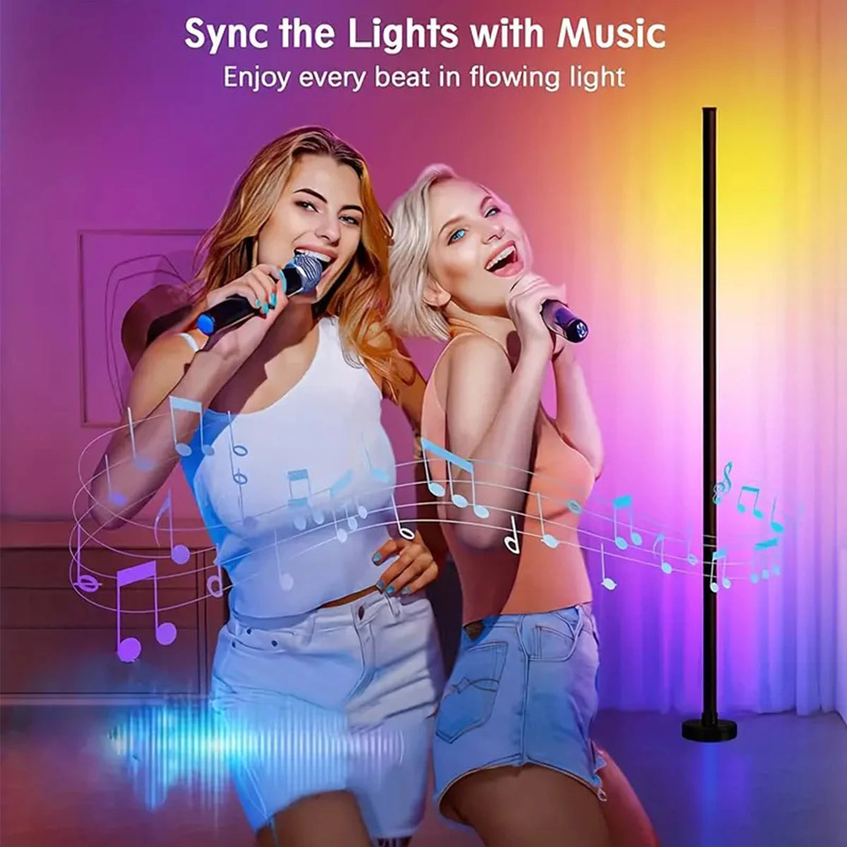 EISSLOLY 2PCS Intelligent RGB Floor Lamp APP Control Music Synchronized Corner Lighting Room Decoration Standing Lights
