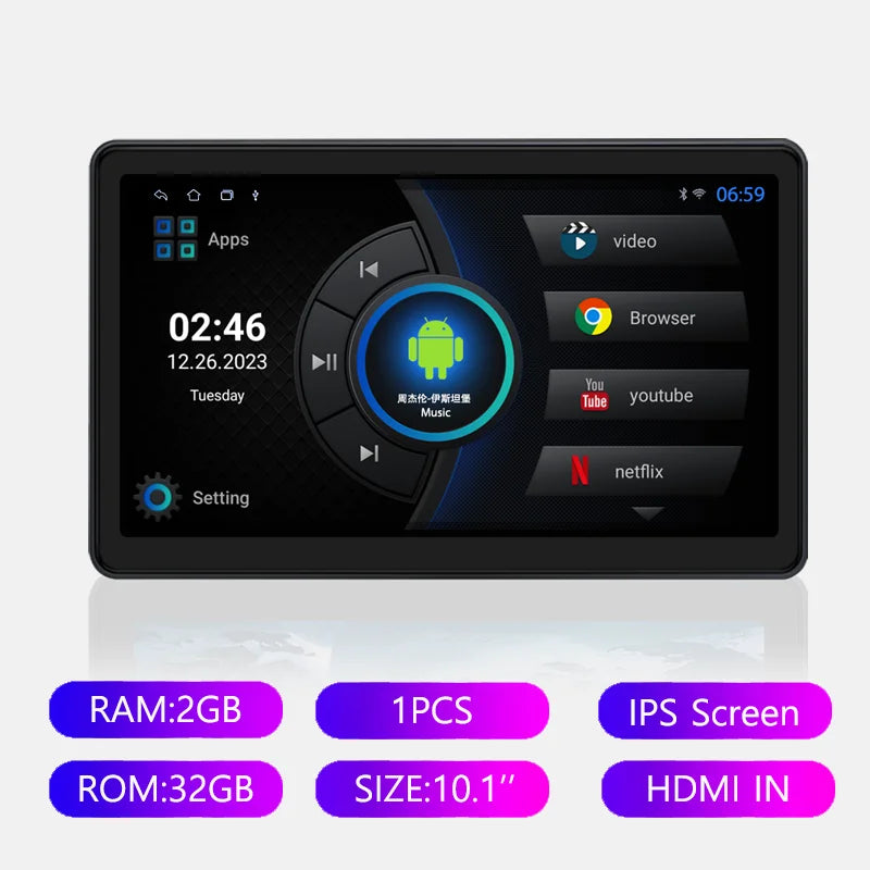 Incell 10.1" Android 13 Car Headrest Monitor Ultra-Thin Touch Screen for Rear Seat Multimedia Player Carplay Ambient Lights BT