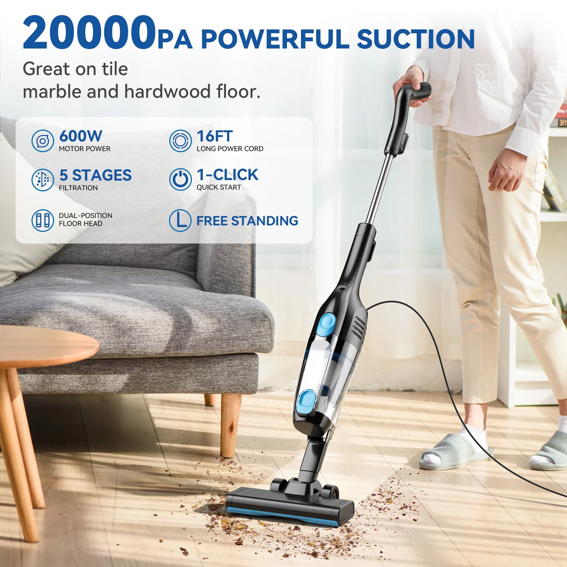 R3S Corded Vacuum Cleaner 16Kpa 6M Extra Long Cord Handheld Vacuum Cleaner for Car Cleaning Hard Floor Household Appliance