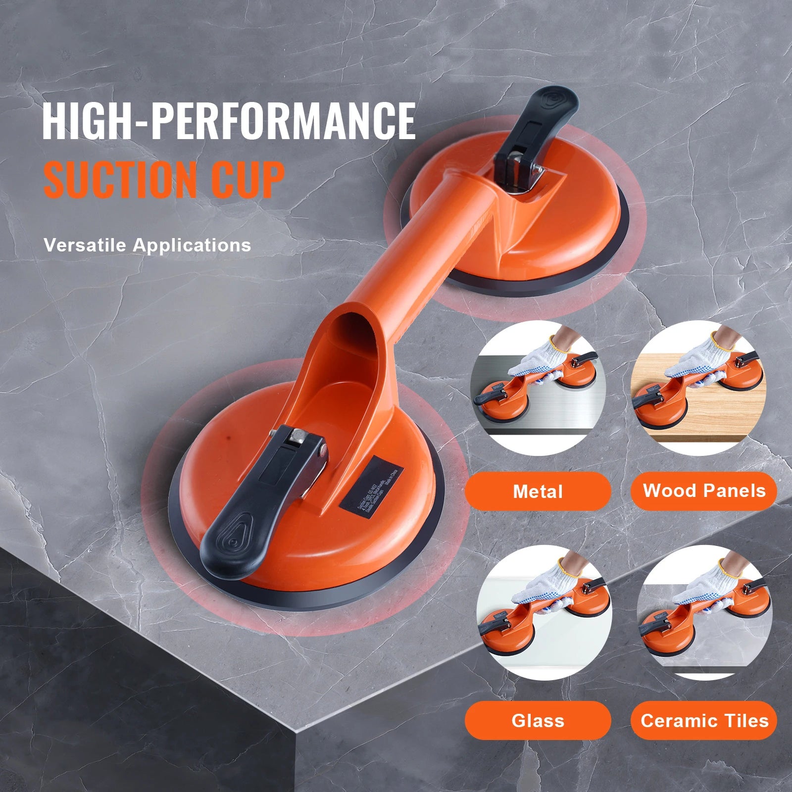 Succebuy 4.7" 2Pack 330 Lbs Glass Vacuum Suction Cup Vacuum with Aluminum Handle for Glass Granite Tile Metal Wood Panel Lifting
