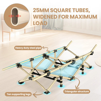 Folding Camping Beds for Adults, Heavy Duty Sturdy Camp Bed with Thick and Soft Mattress, Stronge Thicker Tubes Sleeping Bed