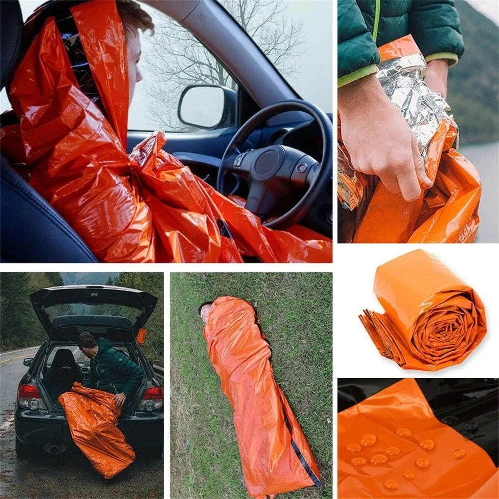 Outdoor Emergency Sleeping Bag, First Aid Blanket, Aluminum Foil Emergency Blanket, Waterproof and Lightweight Survival Blanket