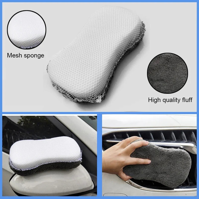 9Pcs Car Wash Cleaning Set Microfiber Towels Blush Sponge Wash Glove Polish Care Applicator Pads Auto Detailing Washing Tools