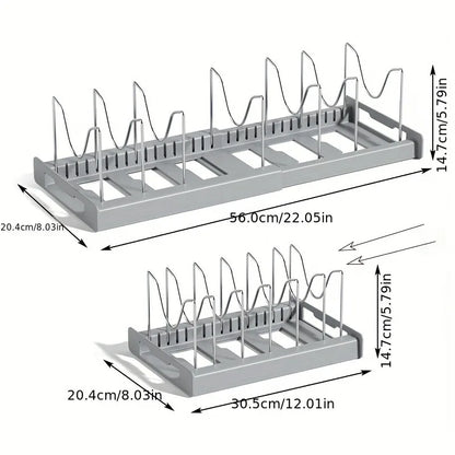 Expandable Kitchen Cabinet Pot Organizer Rack, Adjustable Divider, Multi-Purpose Pots and Pans Storage Solution