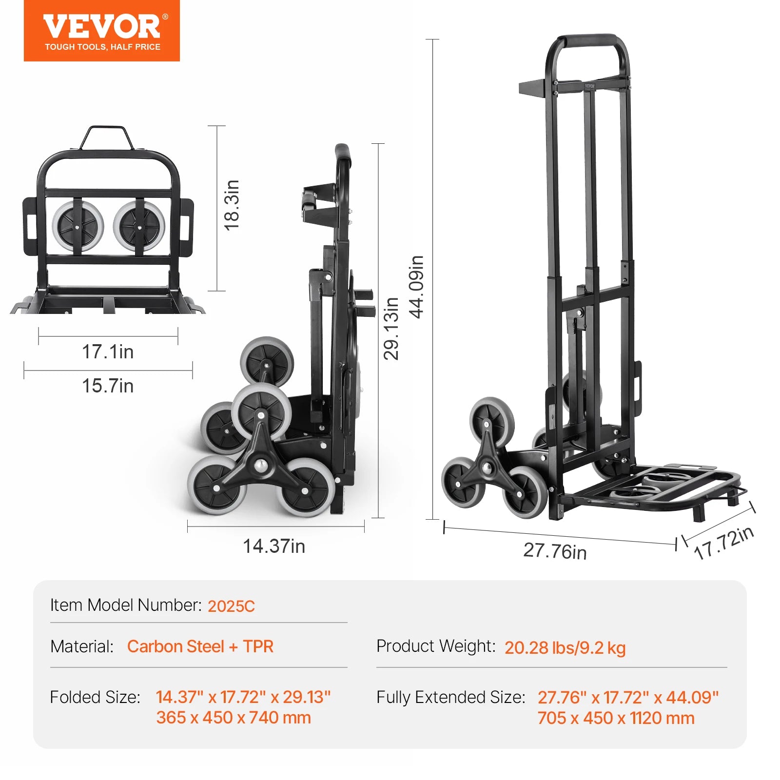 Succebuy 460 Lbs Stair Climbing Cart Folding Hand Truck Dolly with Handle 6 Wheels & 2 Ropes for Shopping Moving Warehouse