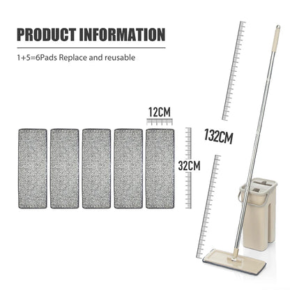 Hand Free Flat Floor Mop and Bucket Set for Professional Home Floor Cleaning System with Washable Microfiber Pads for Hardwood